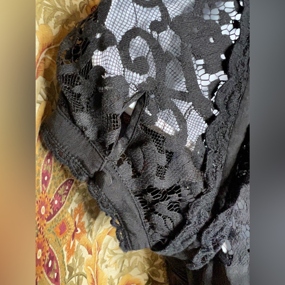 Vintage Bebe Silk Button Up Blouse w/Sheer Lace Burlesque Retro Pinup Goth XS - Picture 7 of 11